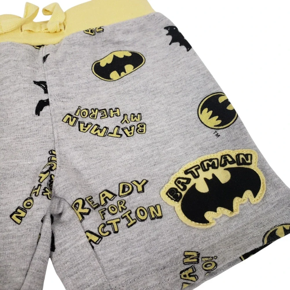 Batman Shorts 3/6M Baby Gray Yellow DC Comics Superhero Logo‎ Outfit